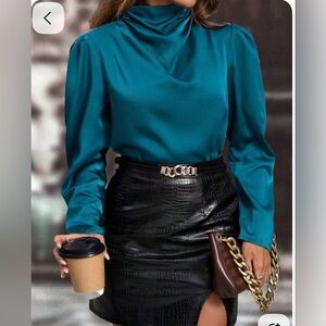 Zara Teal High-Neck Blouse